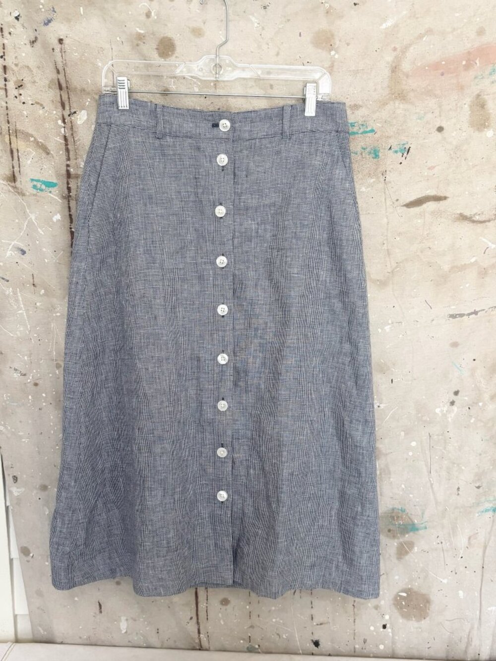 Brooks Brothers Linen Houndstooth Button Down A Line Skirt